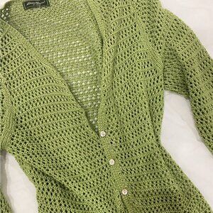 eddie bauer green crochet cardigan with opal buttons
